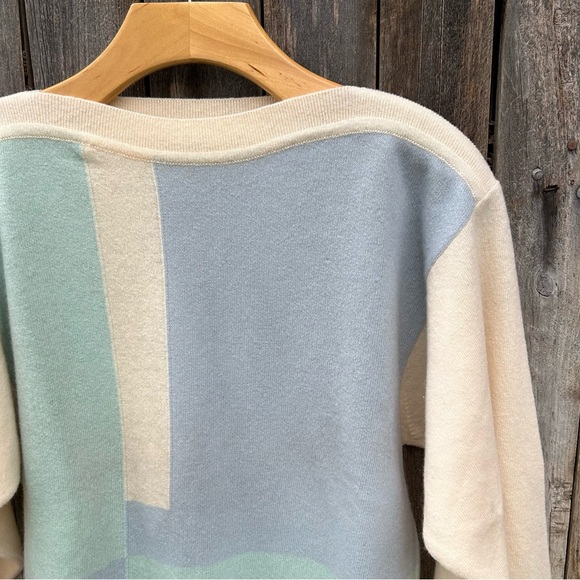 Barrie W. Bill LTD Vintage Color Block Sweater Lambswool Cream Blue M - Picture 4 of 14